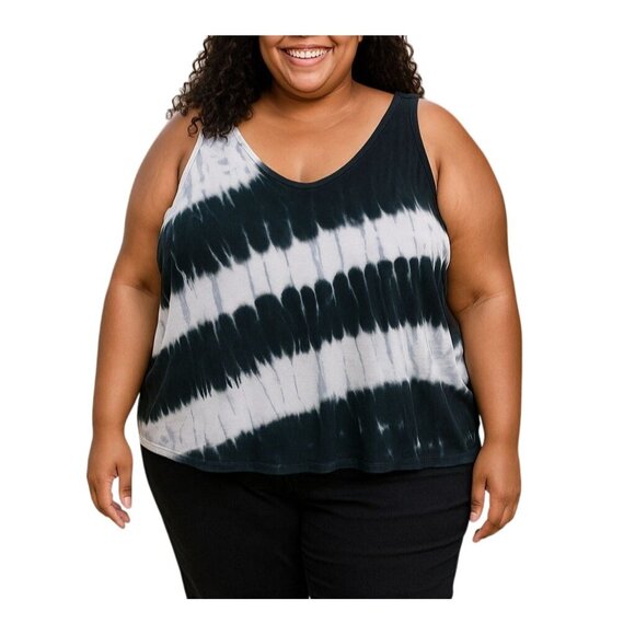 Terra & Sky Tie-Dye Black & White Sleeveless Asymmetrical Top Plus size 4X - Picture 1 of 6